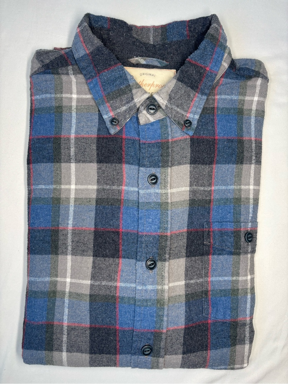 Weatherproof Vintage Men’s Blue and Gray Plaid Button-Up Flannel Shirt